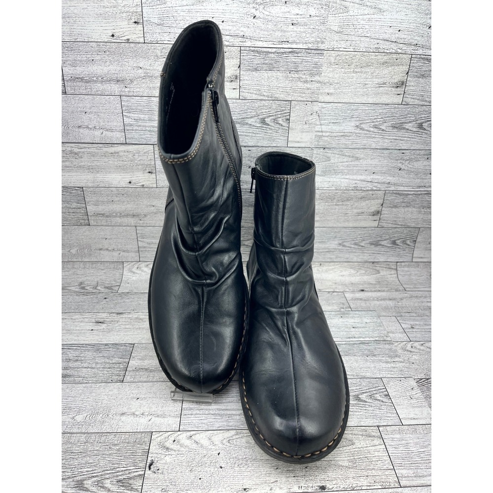 Clarks Women Black Leather Ruched Slouchy Ankle Boots Side Zip 83537 Size 12M